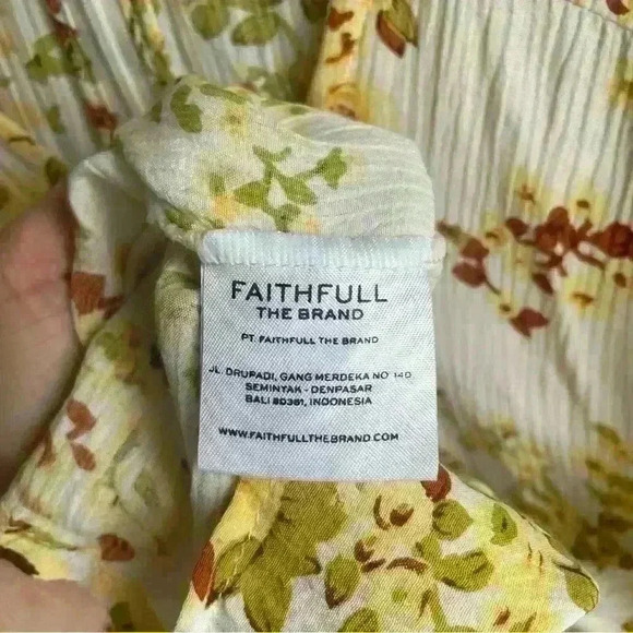 Faithfull Anina Goldie V-neck Floral Gold Yellow White Lined Mini Dress  size M - Picture 11 of 11